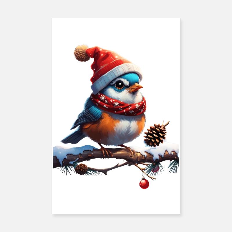 Oiseau de Noël doux, petit et sympathique Poster 20 x 30 cm