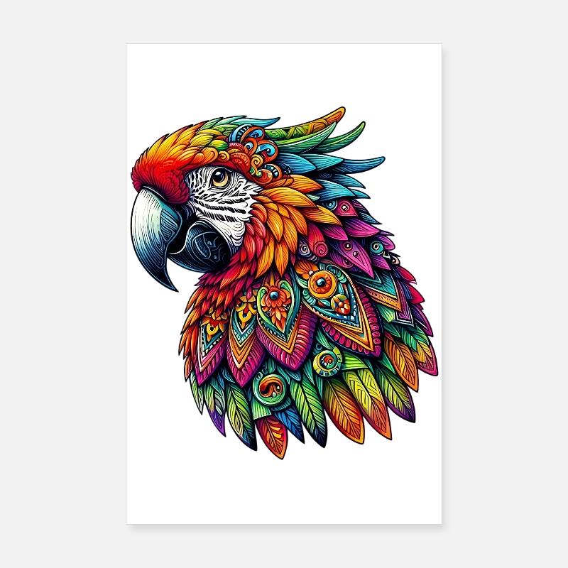 Papagei mit Mandalas verziert Poster 20x30 cm