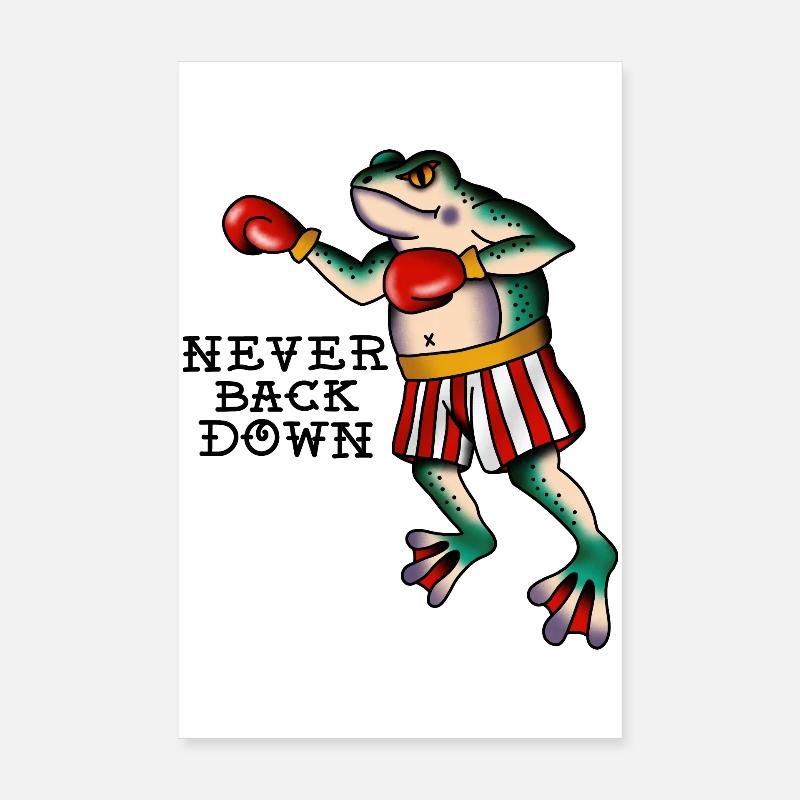 Frog Fighter ne recule jamais Style de tatouage classique Poster 20 x 30 cm