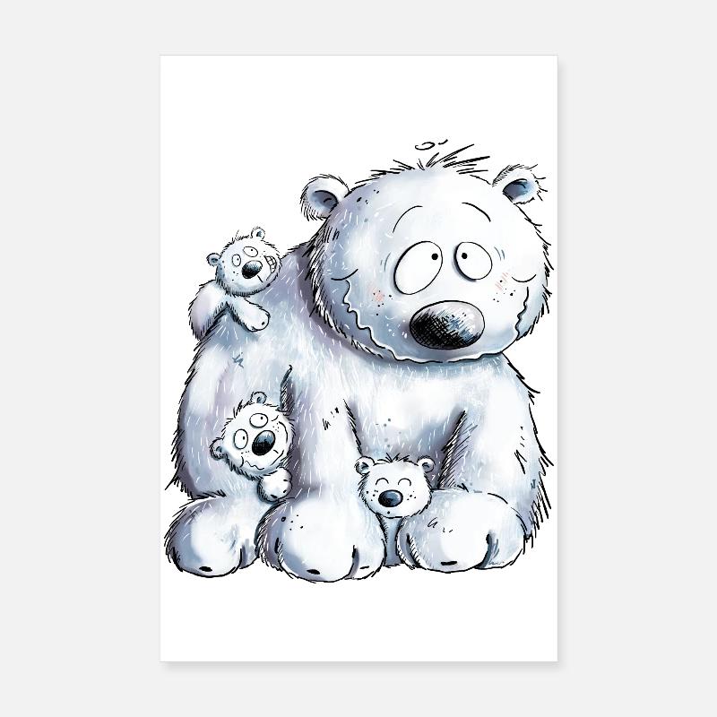 Eisbär Mit Eisbär Baby I Polarbär - Poster 20x30 cm - Weiß