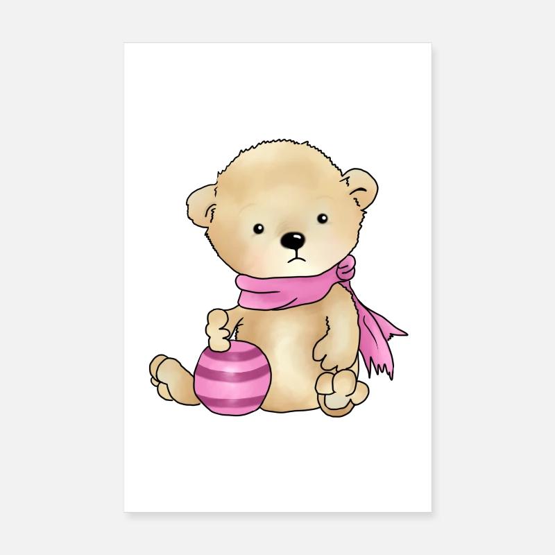Bär mit rosa Ball Poster 20x30 cm