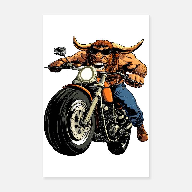 Stiere Motorrad / Motorradfahrer Stier - Poster 20x30 cm - Weiß