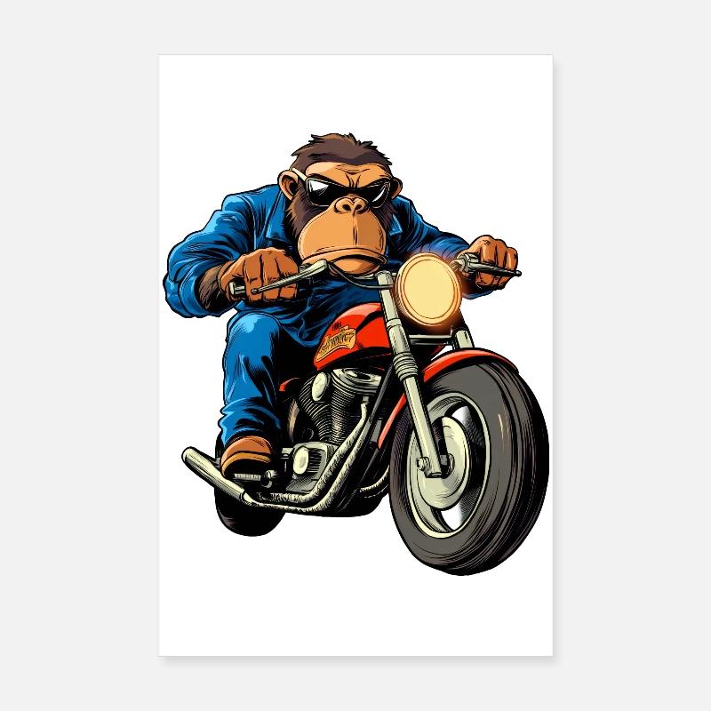 Motorradfahrer Affe Poster 20x30 cm