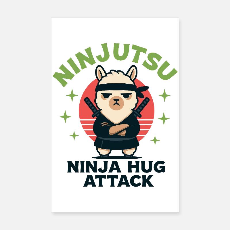 Ninja Llama Cuddle Attack Poster 8" x 12" (20x30 cm)