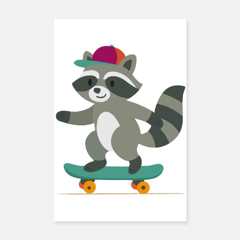Skateboard-Waschbär mit Basecap Poster 20x30 cm
