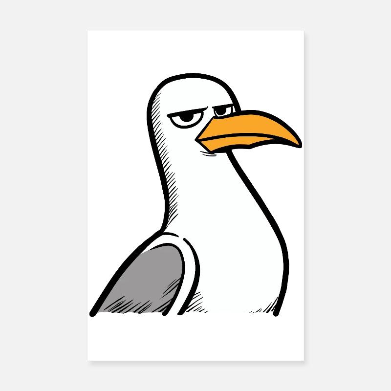 Moin Nordsee Möwe Langweile Blick Verachtung Böse - Poster 20x30 cm - Weiß