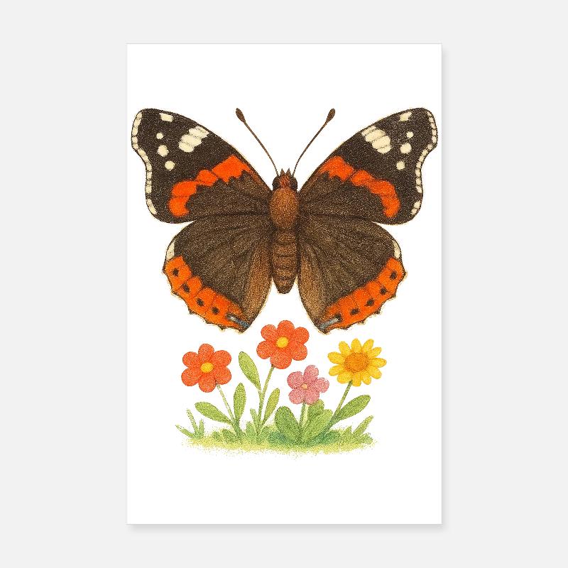 Motif de papillons et de fleurs éclatantes Poster 20 x 30 cm