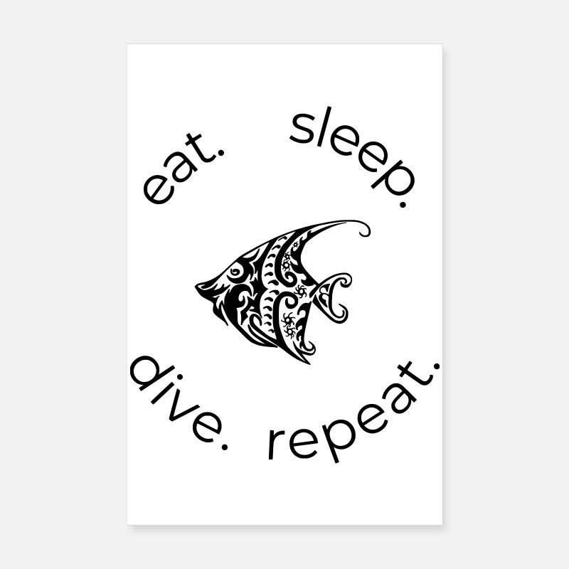 Eat Sleep Dive Repeat – Tribal Fish Poster 8" x 12" (20x30 cm)