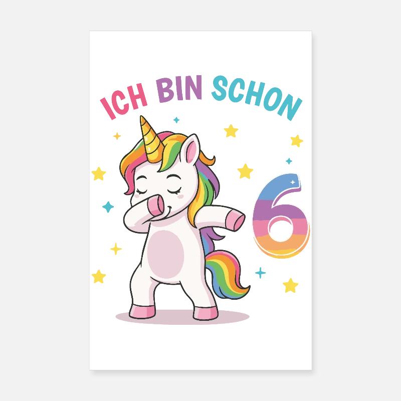 Children's Birthday 6, Dancing Funny Unicorn Poster 8" x 12" (20x30 cm)