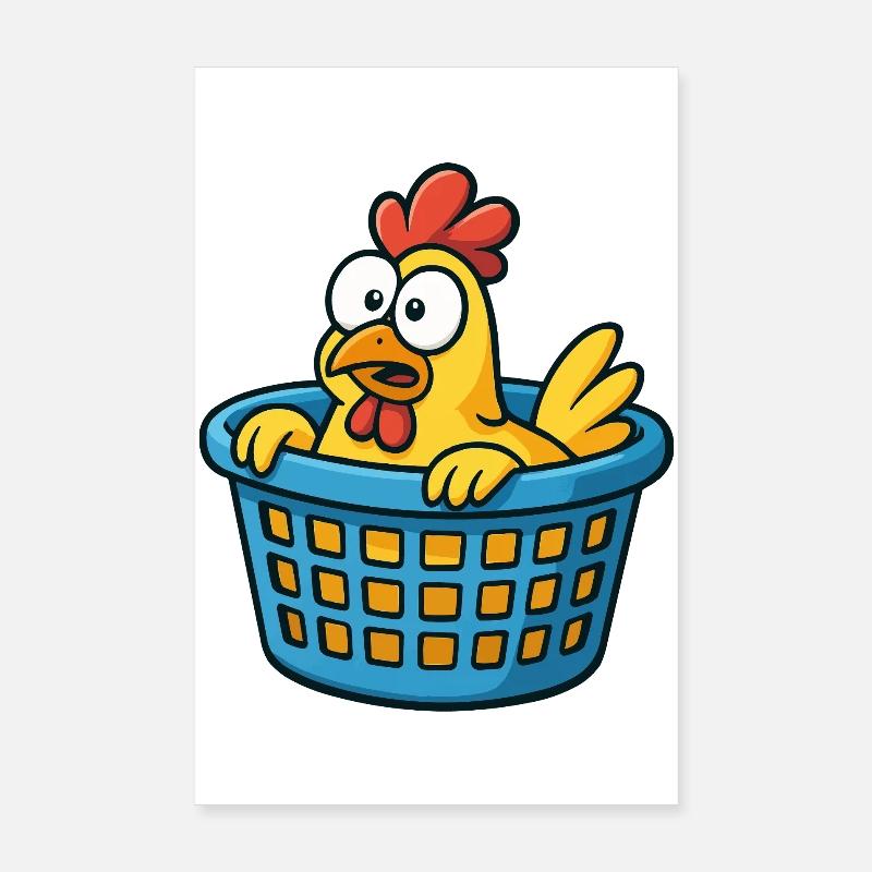 Verspielter Hühner-Karton Druck - Poster 20x30 cm - Weiß