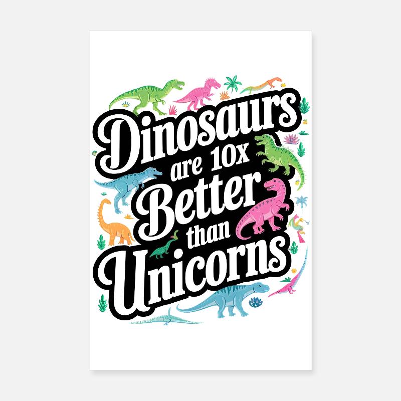 Dinosaurier überstrahlen Einhörner hell Poster 20x30 cm