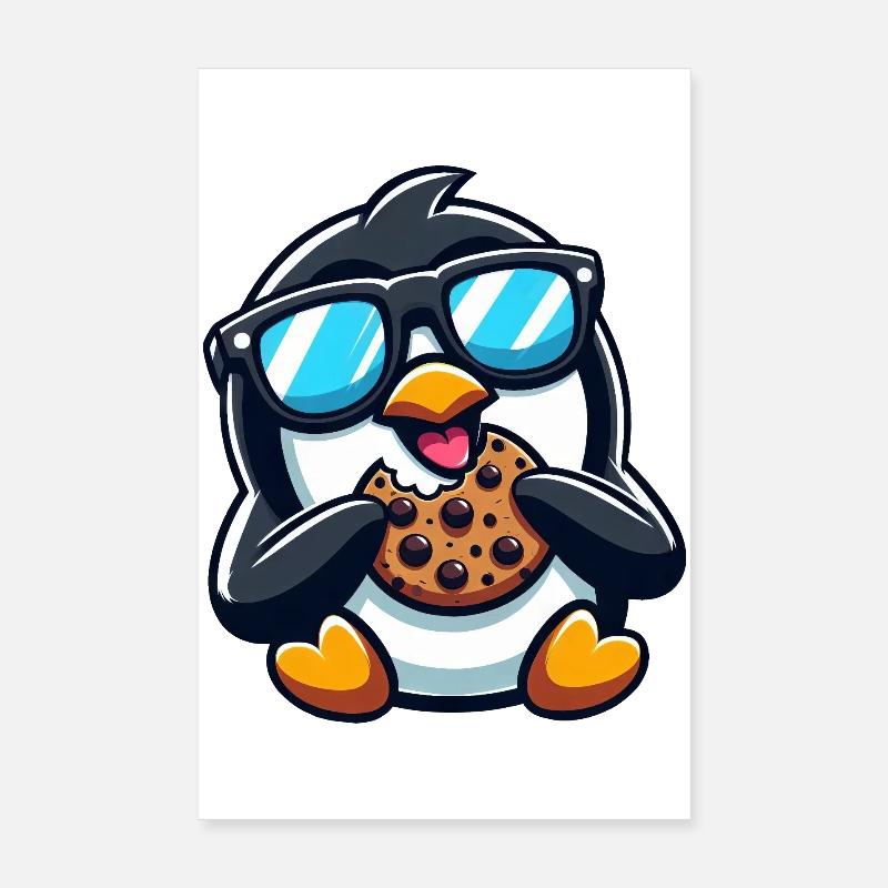 Cute Penguin Cookie Cartoon Dessert Snacking Poster 8" x 12" (20x30 cm)