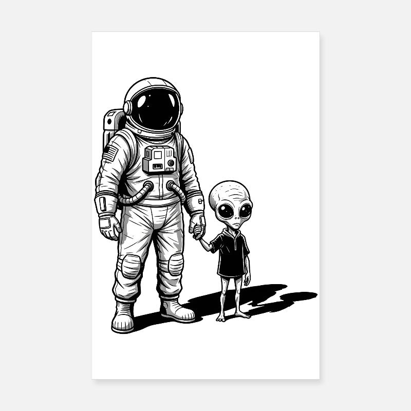 Astronaute et extraterrestre main dans la main Poster 20 x 30 cm