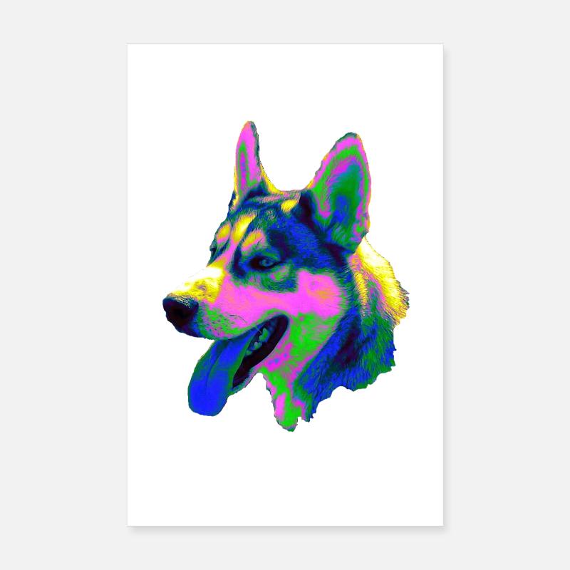 Psychedelic Husky Head Neon Colors Poster 8" x 12" (20x30 cm)