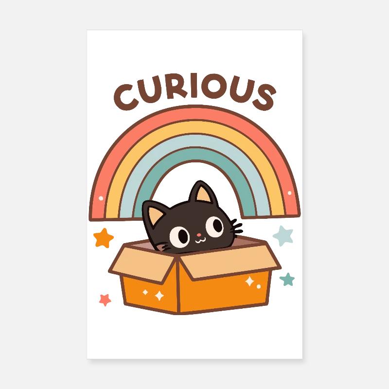 Neugierige Katze in Regenbogenkarton Poster 20x30 cm