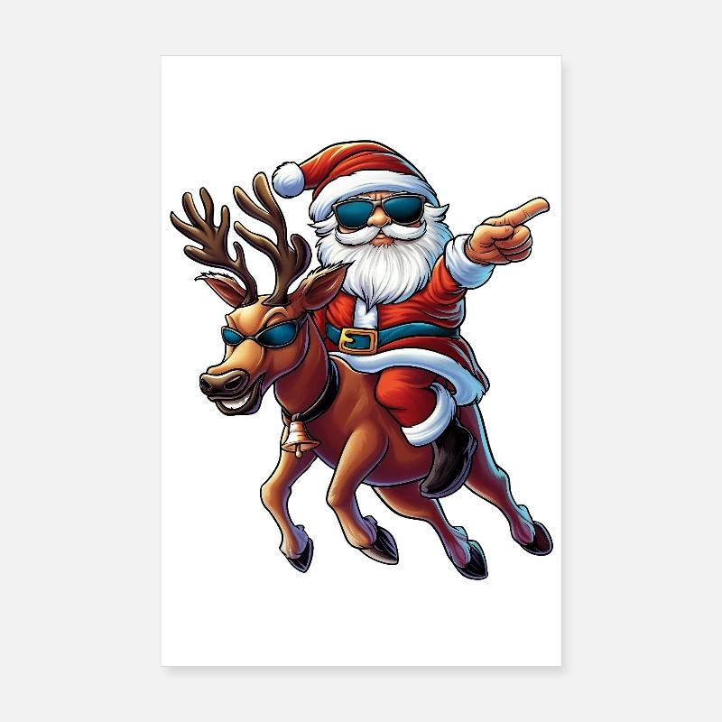 cooler Weihnachtsmann und Rentier :) - Poster 20x30 cm - Weiß