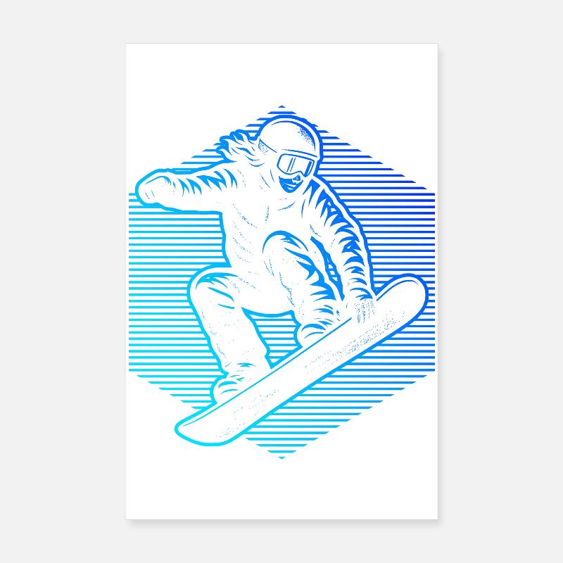Neon Snowboarder Stripes Poster 20x30 cm