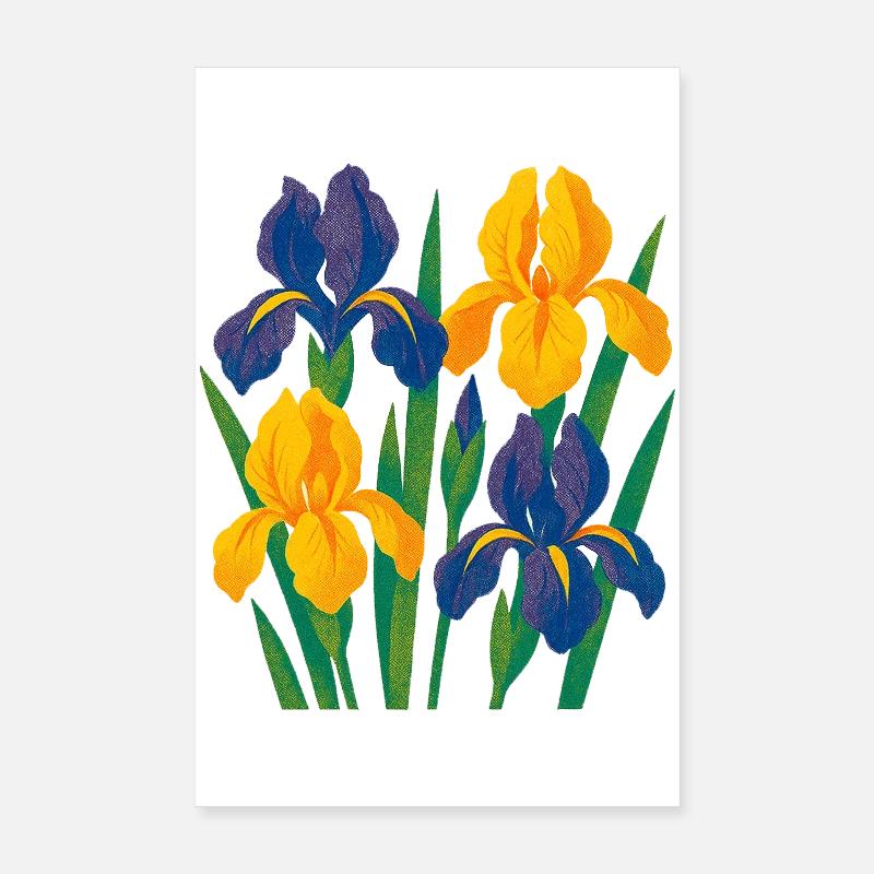 Harmonie d’iris : Fleurs dorées et indigo Poster 20 x 30 cm