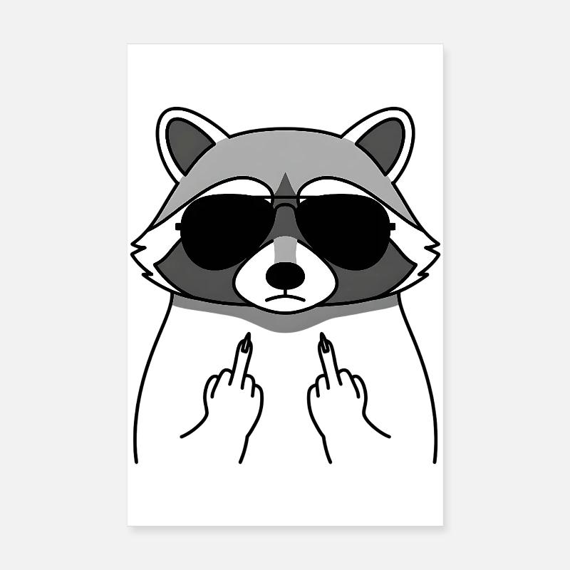 Waschbär mit Sonnenbrille Mittelfinger Poster 20x30 cm