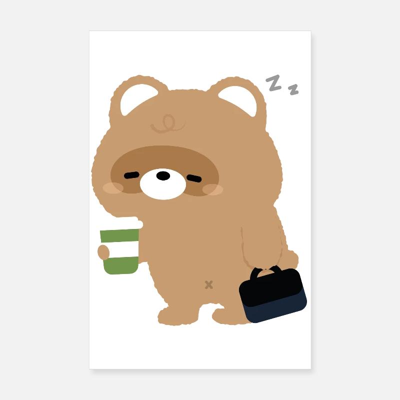 Sleepy Beaver and coffee - Poster 8" x 12" (20x30 cm) - white