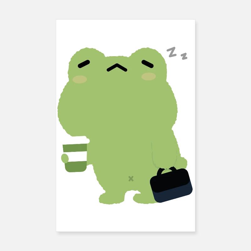Tired Frog with Coffee and Briefcase Poster 8" x 12" (20x30 cm)