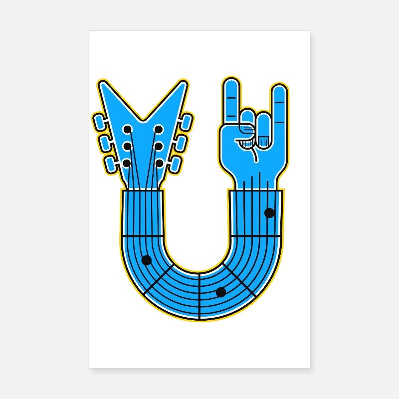 Guitare en U bleue avec main rock Poster 20 x 30 cm