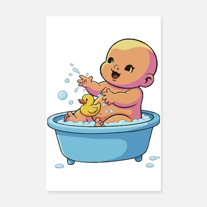 Jouer au bébé dans le bain avec le canard Poster 20 x 30 cm