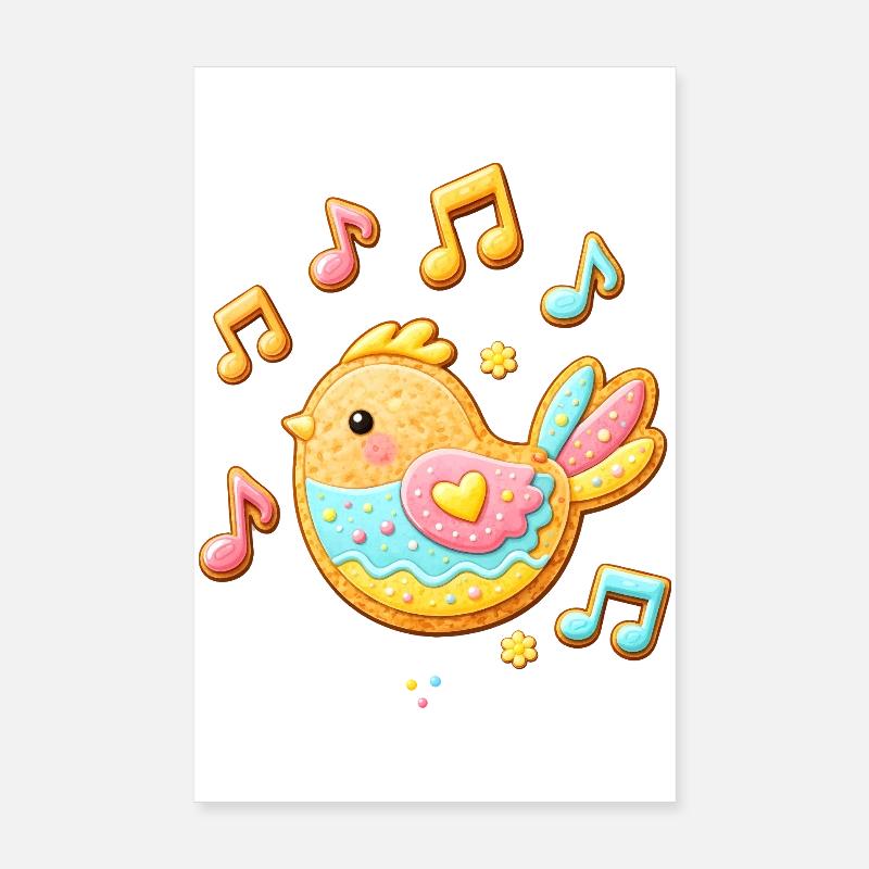 Cute Bird as Decorated Cookie Illustration Poster 8" x 12" (20x30 cm)