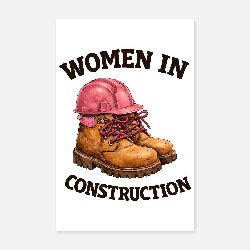 Women in Construction Work Boots and Construction Helmet Poster 8" x 12" (20x30 cm)