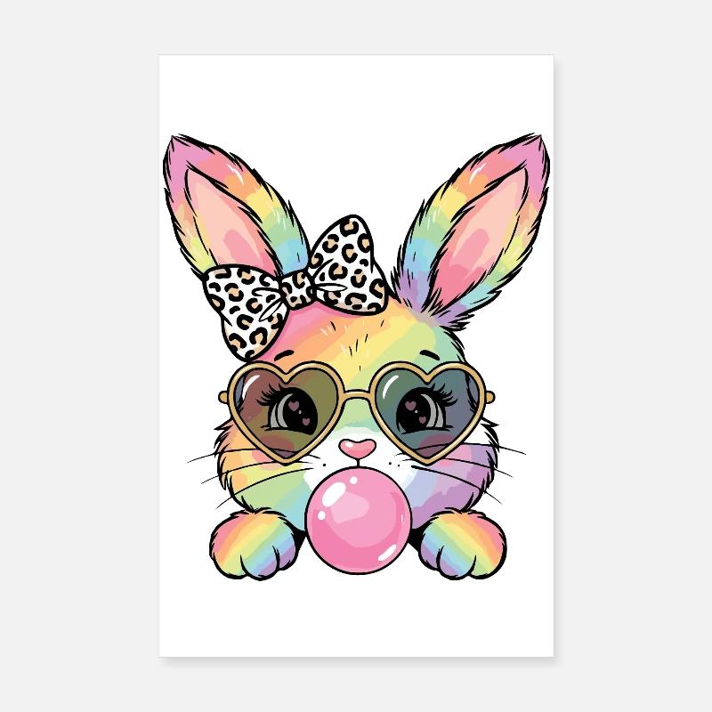 Niedlicher Regenbogen Hase mit Sonnenbrille Poster 20x30 cm