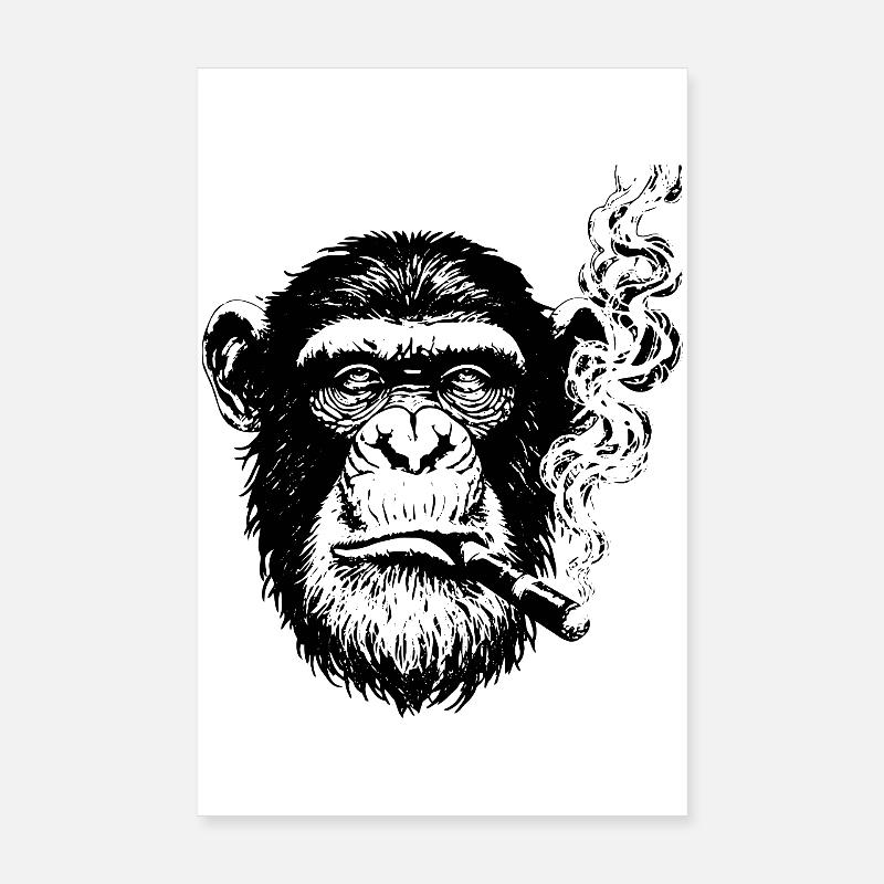 Schimpanse rauchende Zigarre Poster 20x30 cm