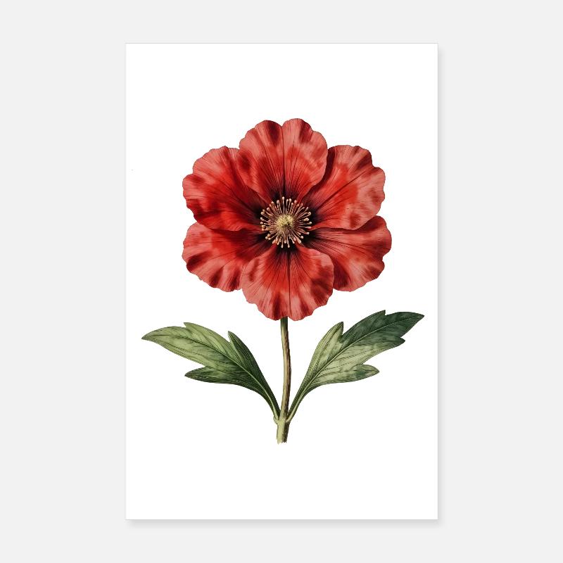 Botanische Illustration des roten Mohns Poster 20x30 cm