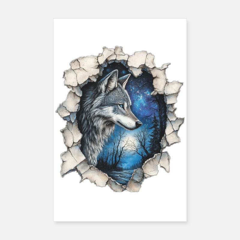 Loup avec des étoiles Poster 20 x 30 cm