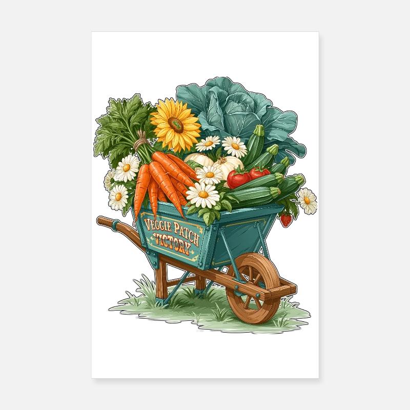 Veggie Patch Victory Garden Schubkarre - Poster 20x30 cm - Weiß