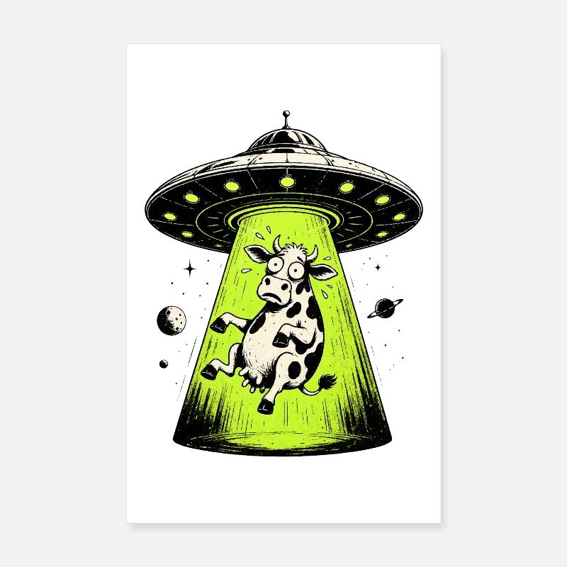 Alien Kuh Entführung Weirdcore Surreal Poster 20x30 cm