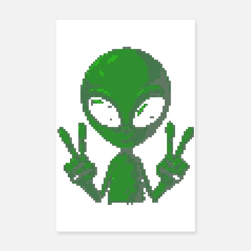 Signe de paix extraterrestre Pixel Green Poster 20 x 30 cm