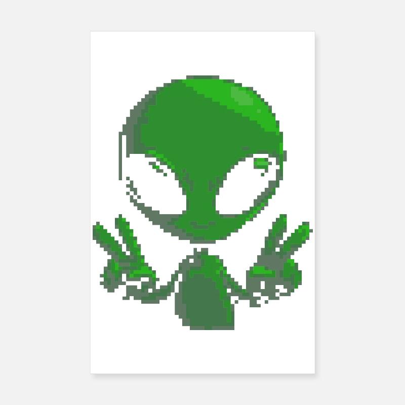 Pixel Alien Friedenszeichen Poster 20x30 cm