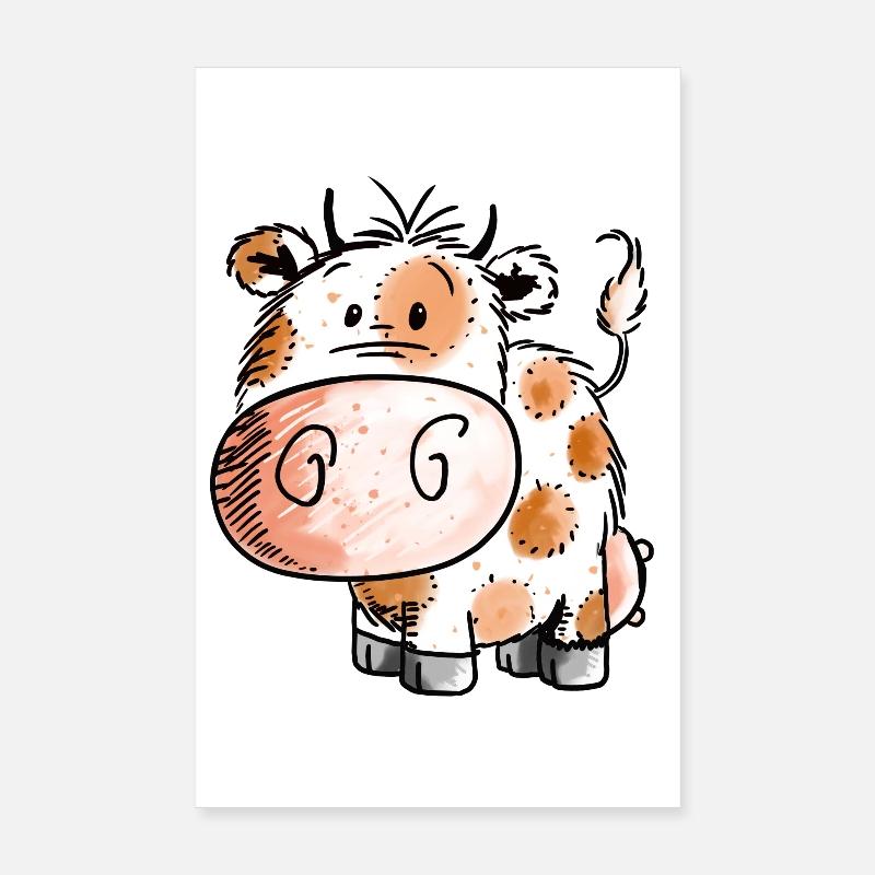 bébé vache douce - Vache - Vaches - enfant - bébé - naissance - Poster 20 x 30 cm - blanc