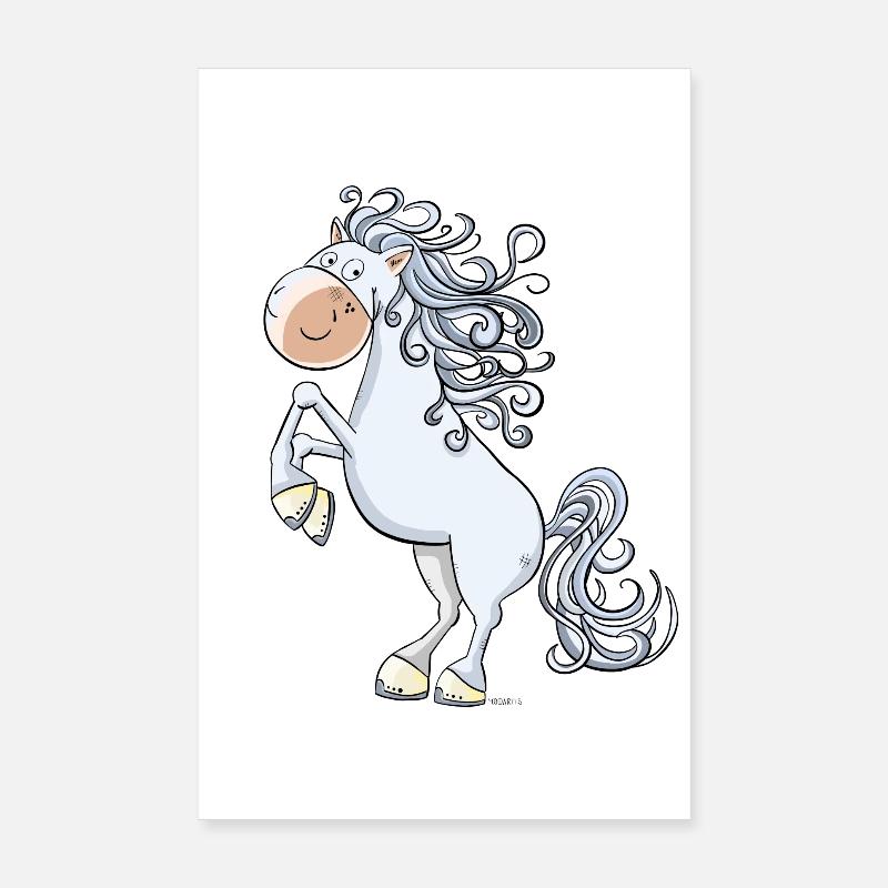 Steigendes Pferd im wallender Mähne I Comic Poster 20x30 cm