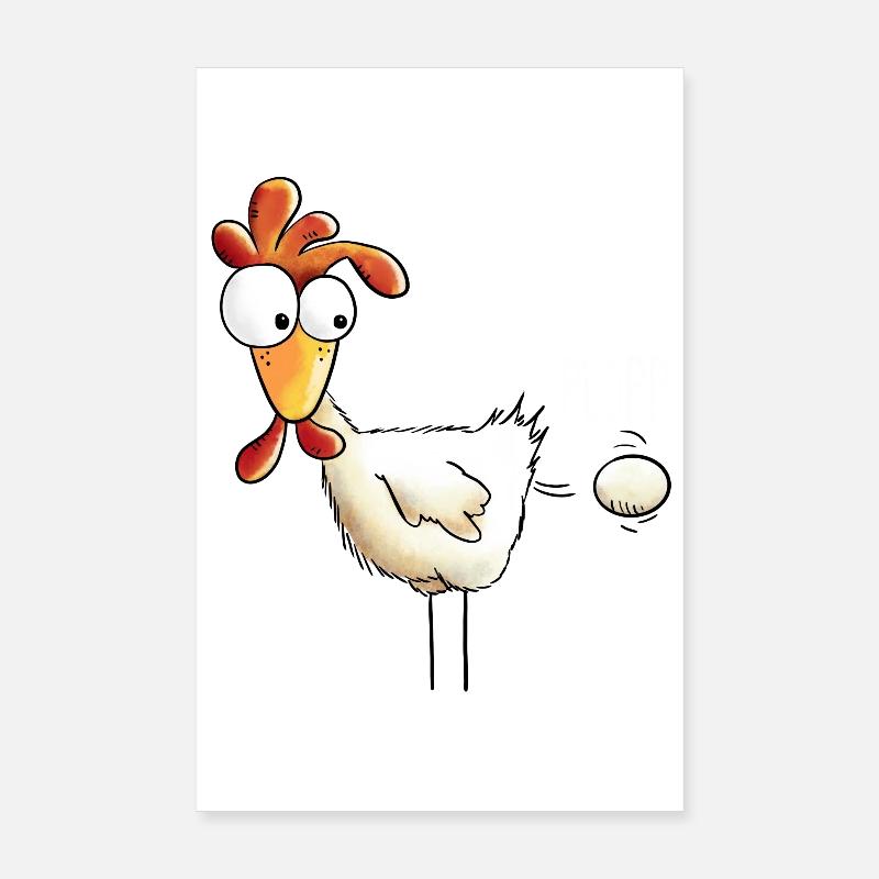 Plopp es ist raus das Ei - Huhn - Hahn - Gockel - Poster 20x30 cm - Weiß