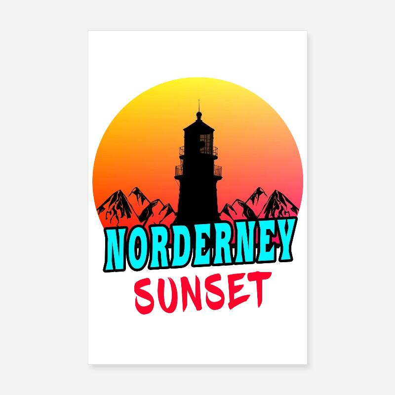 Norderney Sunset Leuchtturm Design / Geschenkidee - Poster 20x30 cm - Weiß
