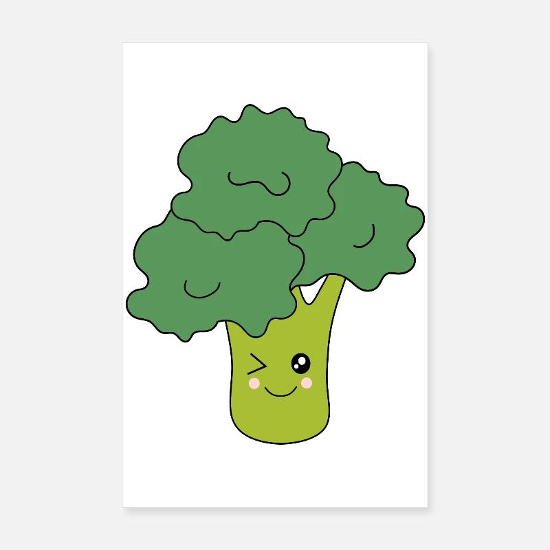 Kawaii Broccoli Vegetables vegan Poster 8" x 12" (20x30 cm)