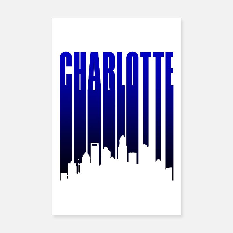 Charlotte Skyline Blue Gradient Poster 8" x 12" (20x30 cm)