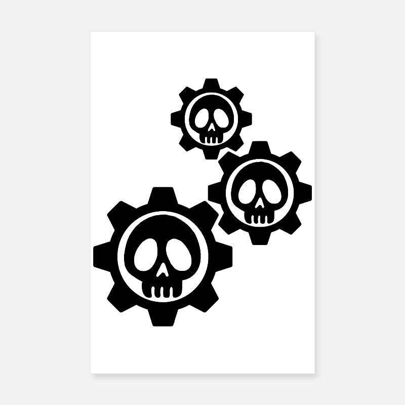 Crânes et engrenages noirs Poster 20 x 30 cm