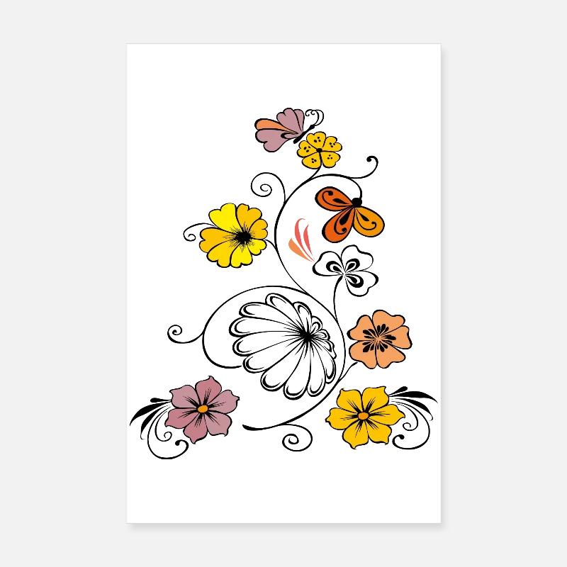 Blumenranke mit Schmetterling Poster 20x30 cm