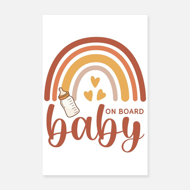 Boho Rainbow Hearts Baby Bottle Baby on Board Poster 8" x 12" (20x30 cm)