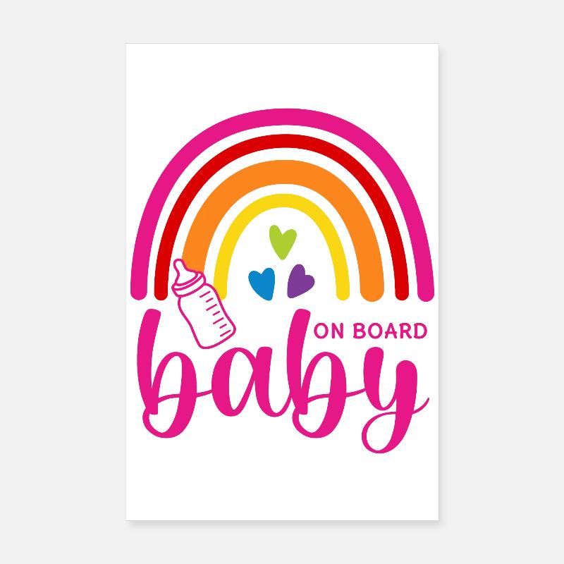 Boho Rainbow Hearts Biberon Bébé à bord Poster 20 x 30 cm