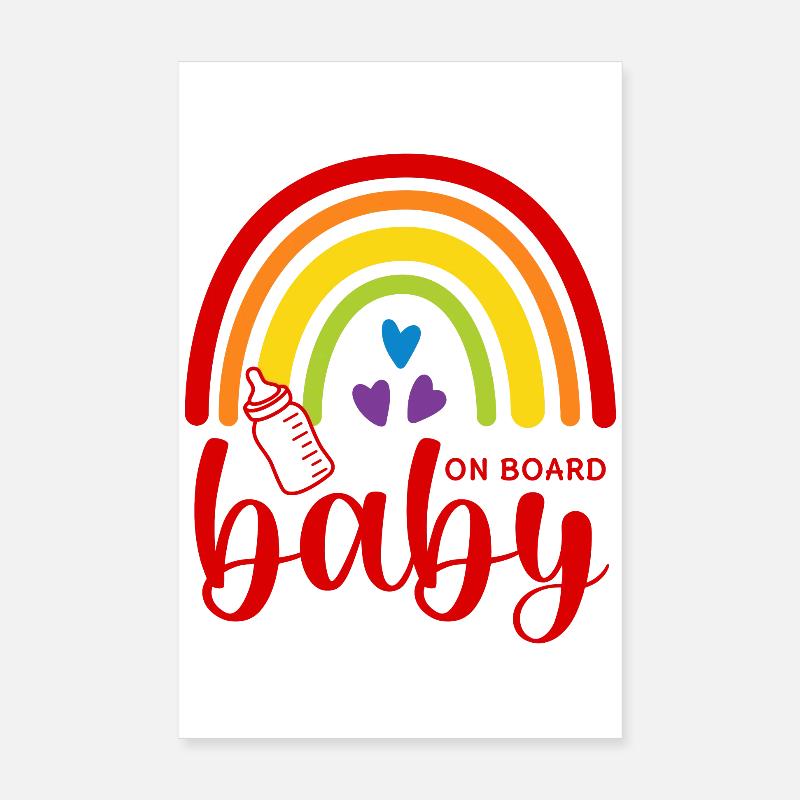 Boho Rainbow Hearts Biberon Bébé à bord Poster 20 x 30 cm