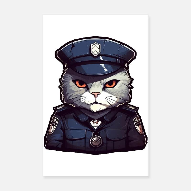 Chat de police - Poster 20 x 30 cm - blanc