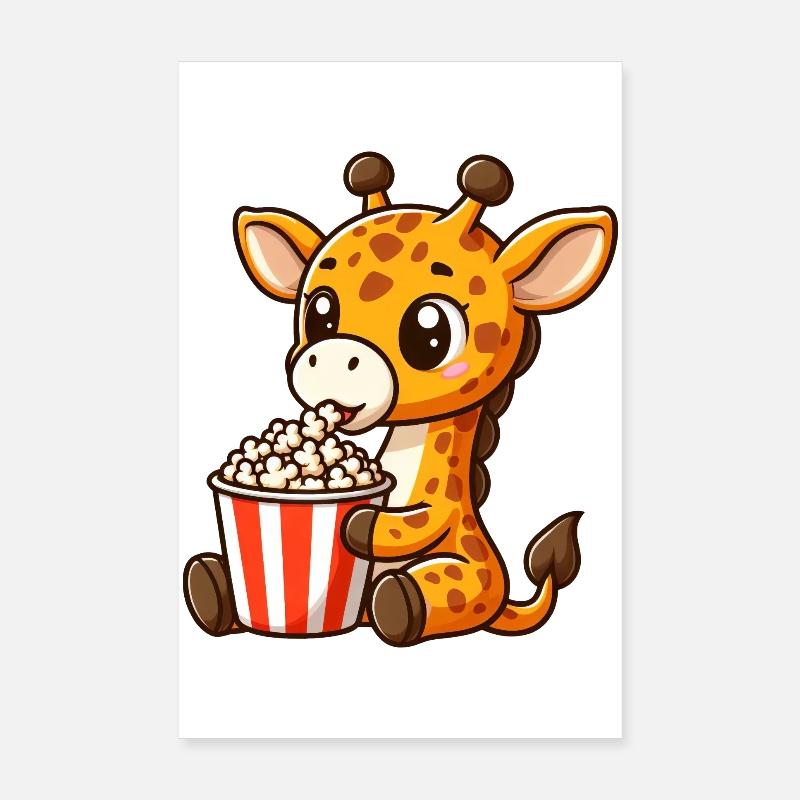 Kino Fan Giraffe isst Popcorn Poster 20x30 cm